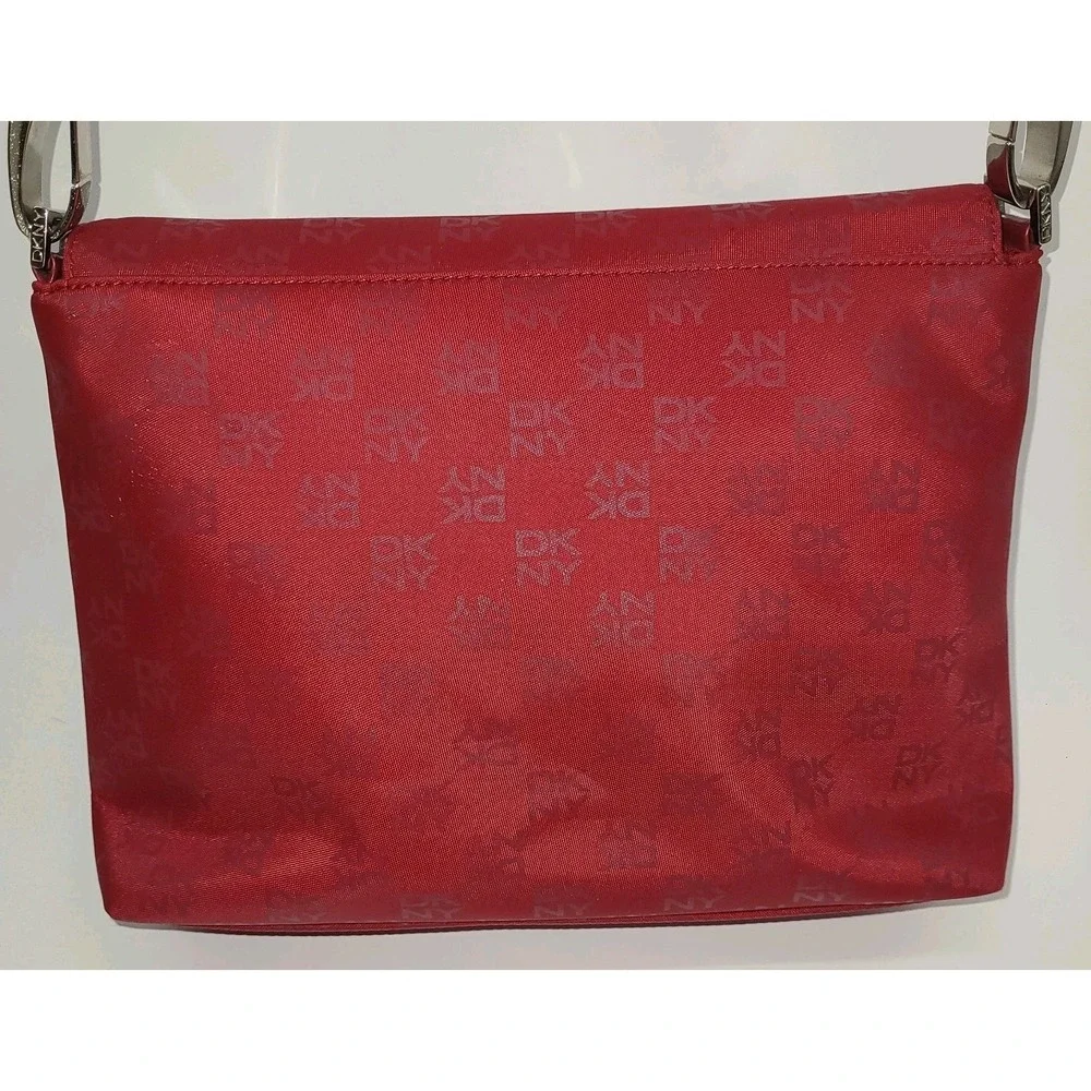DKNY Monogram Logo Designer Red Shoulder Vtg Bag Iconic Clean
